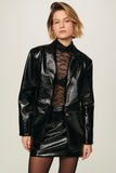 Madalena Vinyl Vegan Leather Buttoned Long-Sleeved Blazer in Black