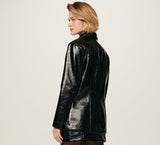 Madalena Vinyl Vegan Leather Buttoned Long-Sleeved Blazer in Black