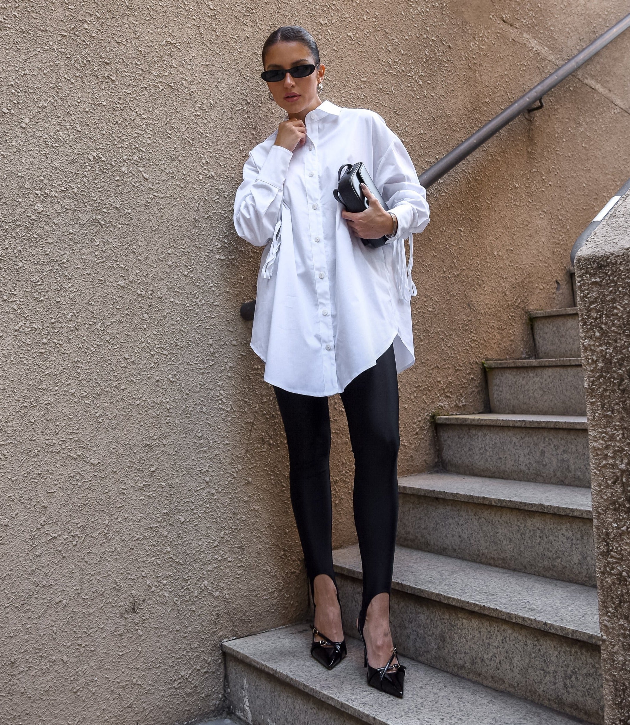 Oversized Cotton String Sleeve Shirt 100% Cotton