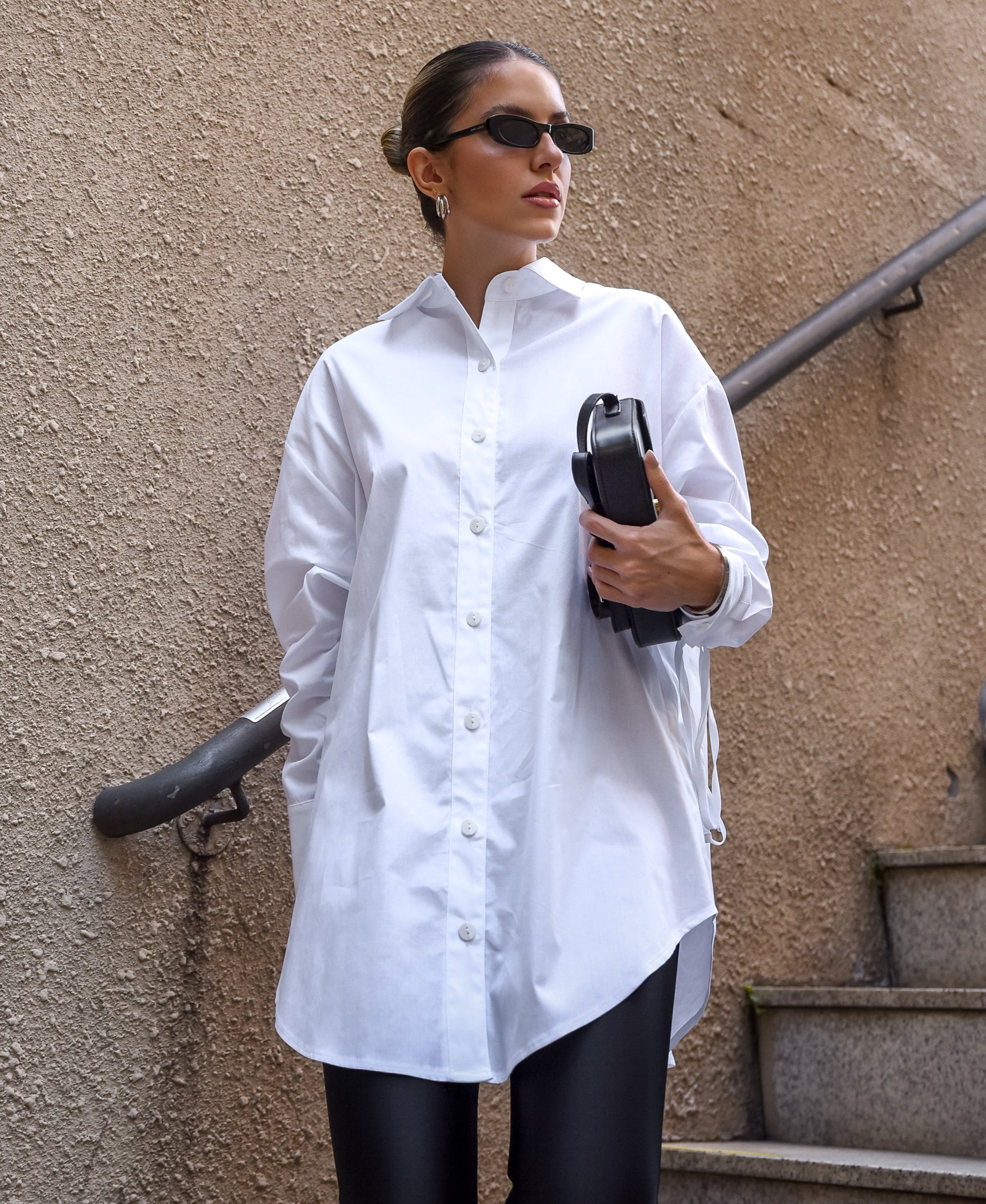 Oversized Cotton String Sleeve Shirt 100% Cotton