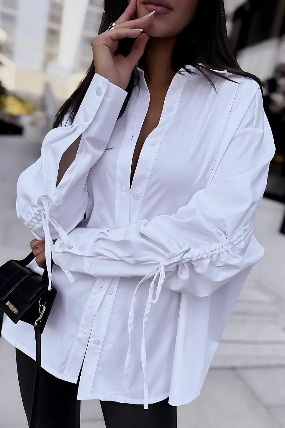Oversized Cotton String Sleeve Shirt 100% Cotton