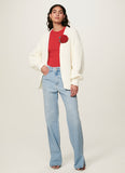 Virginia Floral-Applique Knit Cardigan in Off White