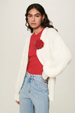Virginia Floral-Applique Knit Cardigan in Off White