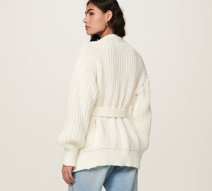 Virginia Floral-Applique Knit Cardigan in Off White