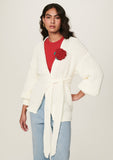Virginia Floral-Applique Knit Cardigan in Off White