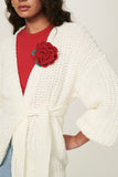 Virginia Floral-Applique Knit Cardigan in Off White