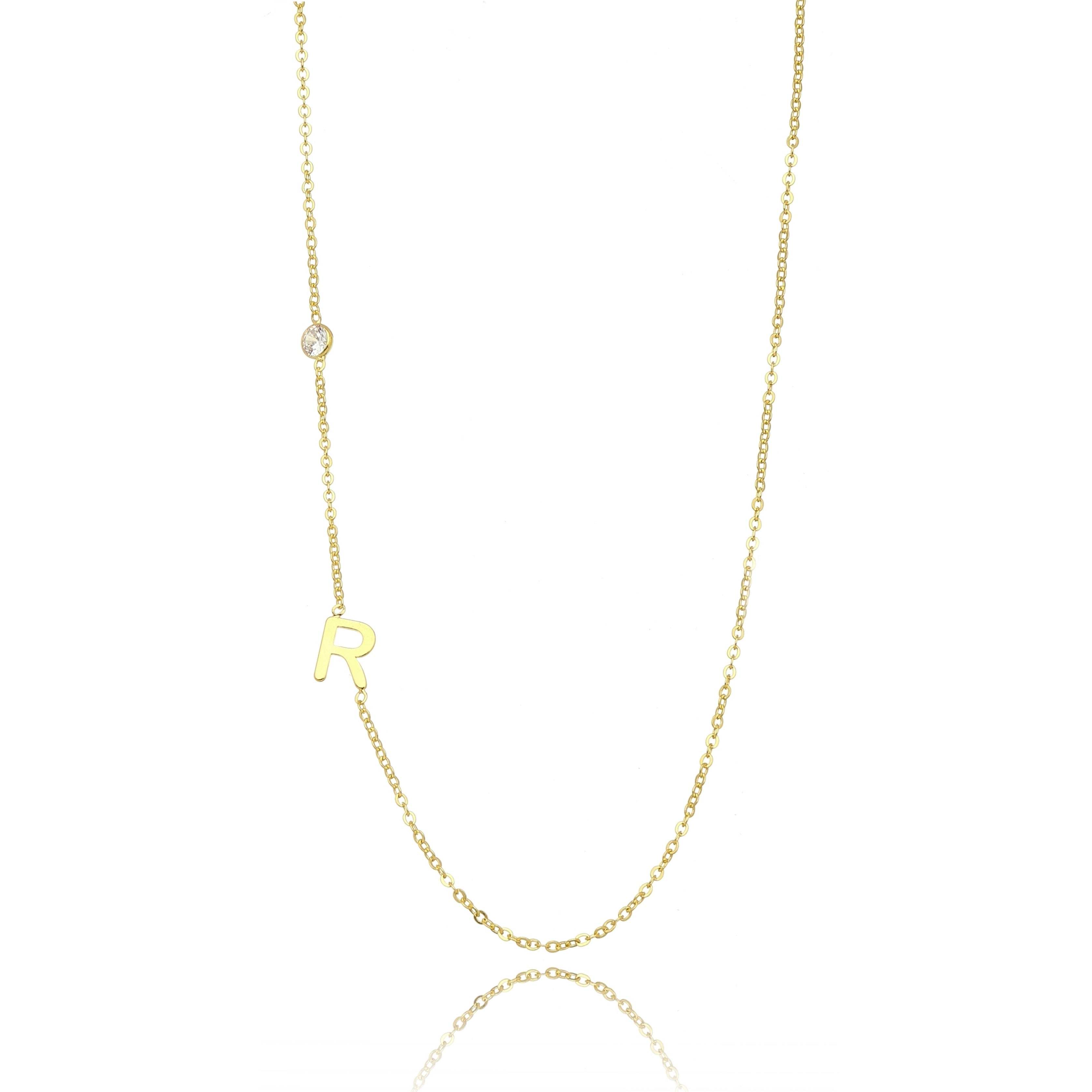 Micro Zirconia Letter Necklace Gold