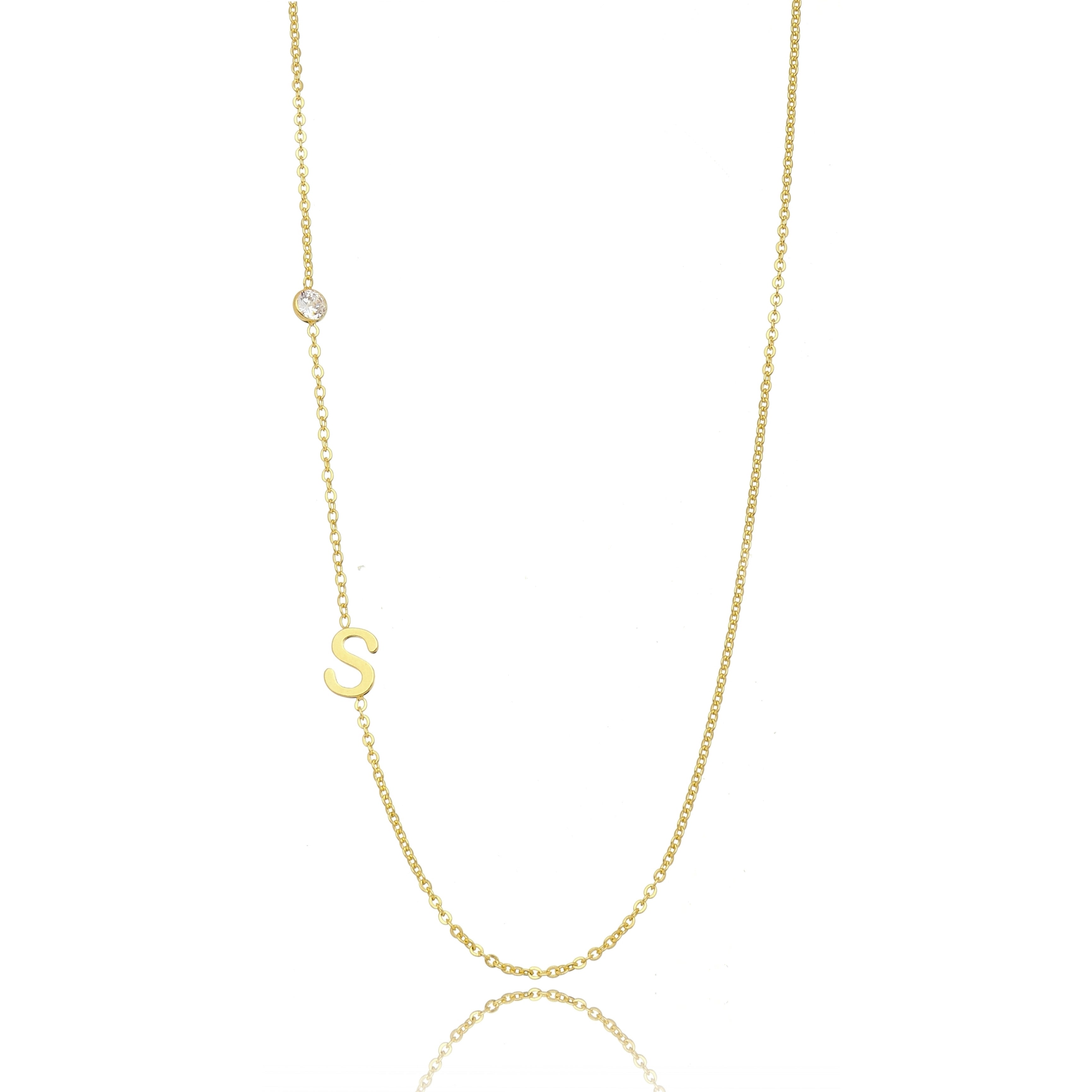Micro Zirconia Letter Necklace Gold