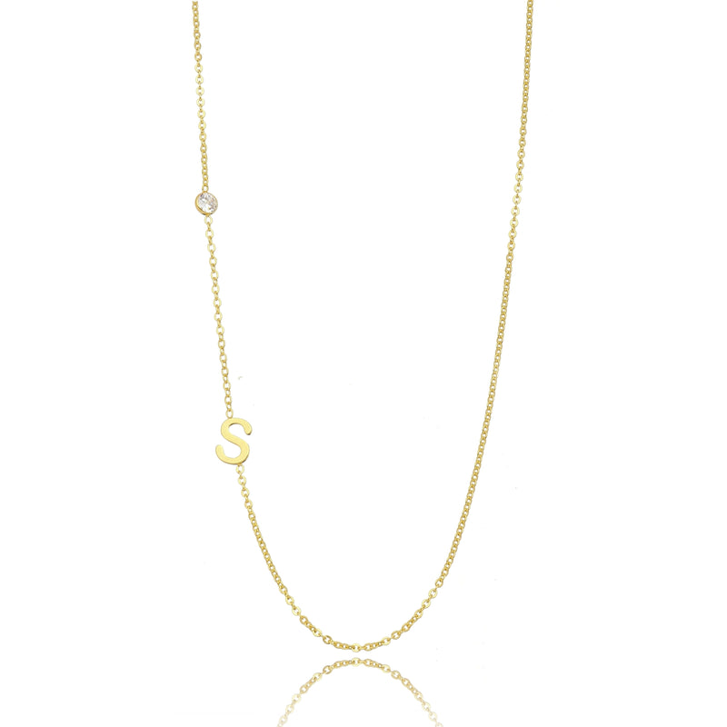 Micro Zirconia Letter Necklace Gold