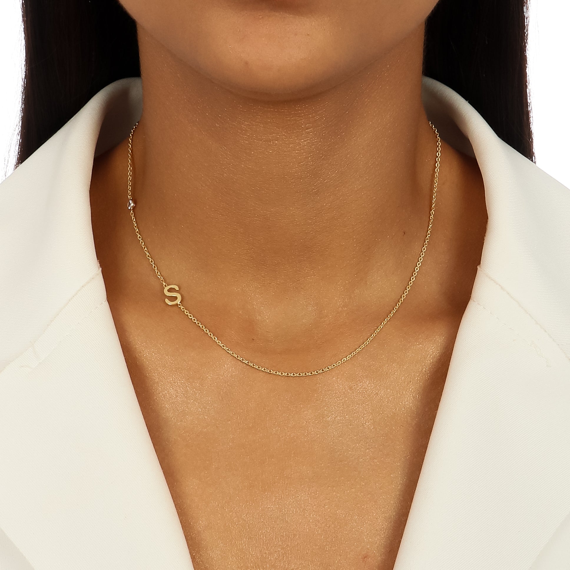 Micro Zirconia Letter Necklace Gold