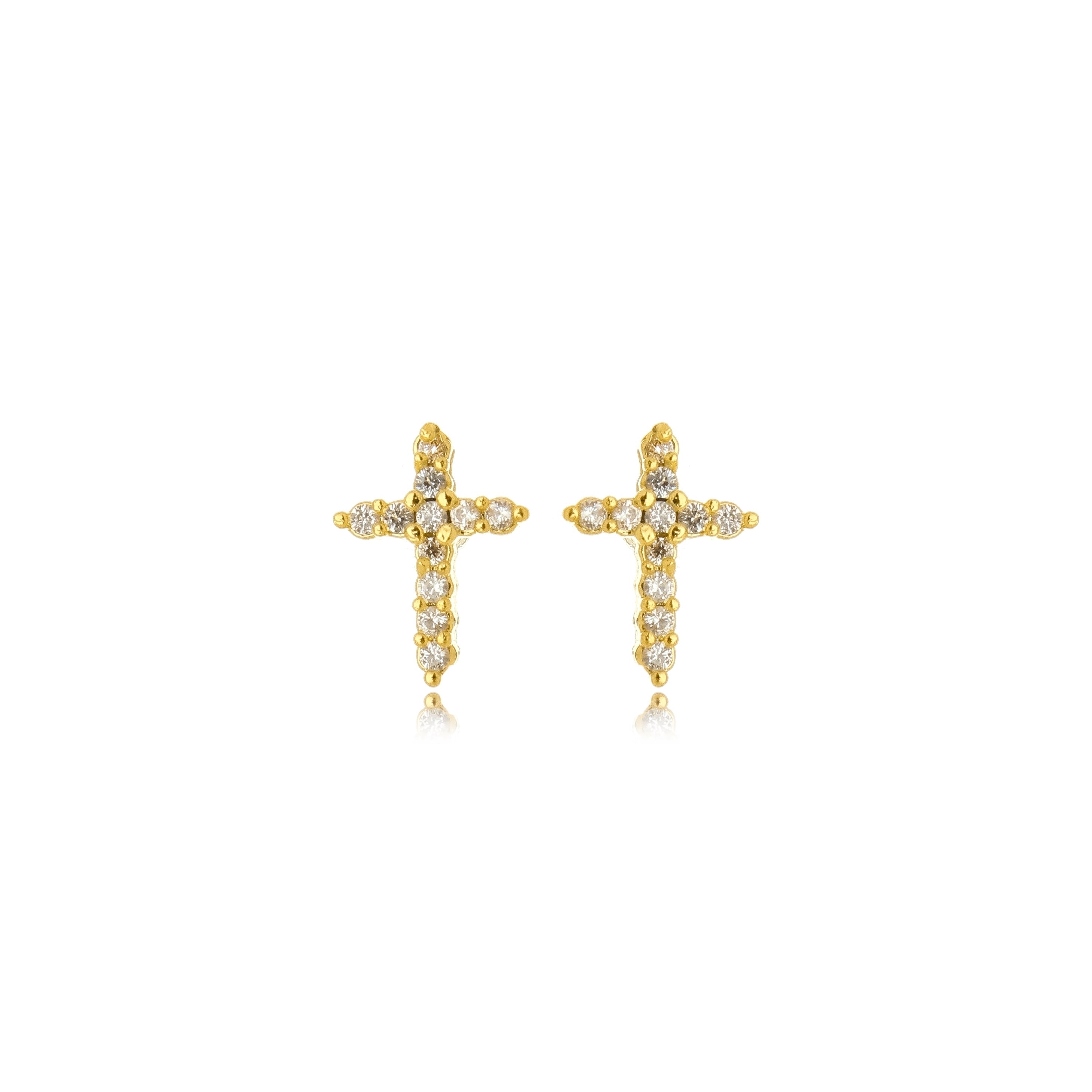 Small Cross Studded Earring in 18k Gold Plated