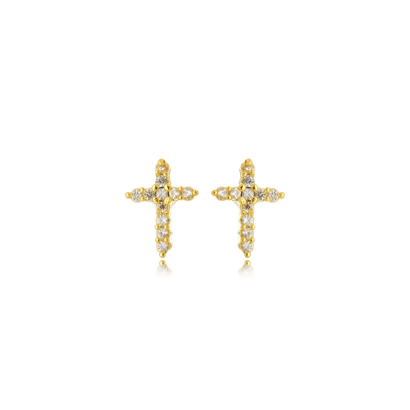 Small Cross Studded Earring in 18k Gold Plated