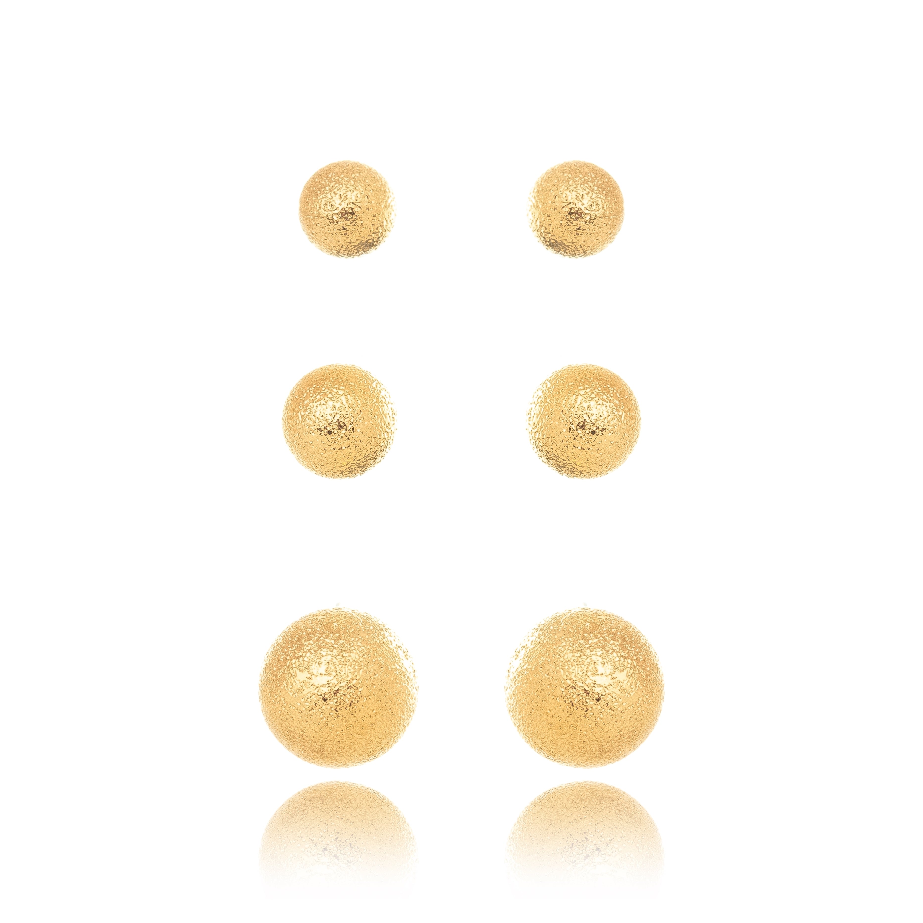 Texture Ball Stud Trio Earrings in 18k Gold Plated