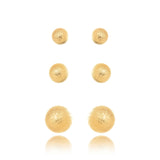 Texture Ball Stud Trio Earrings in 18k Gold Plated