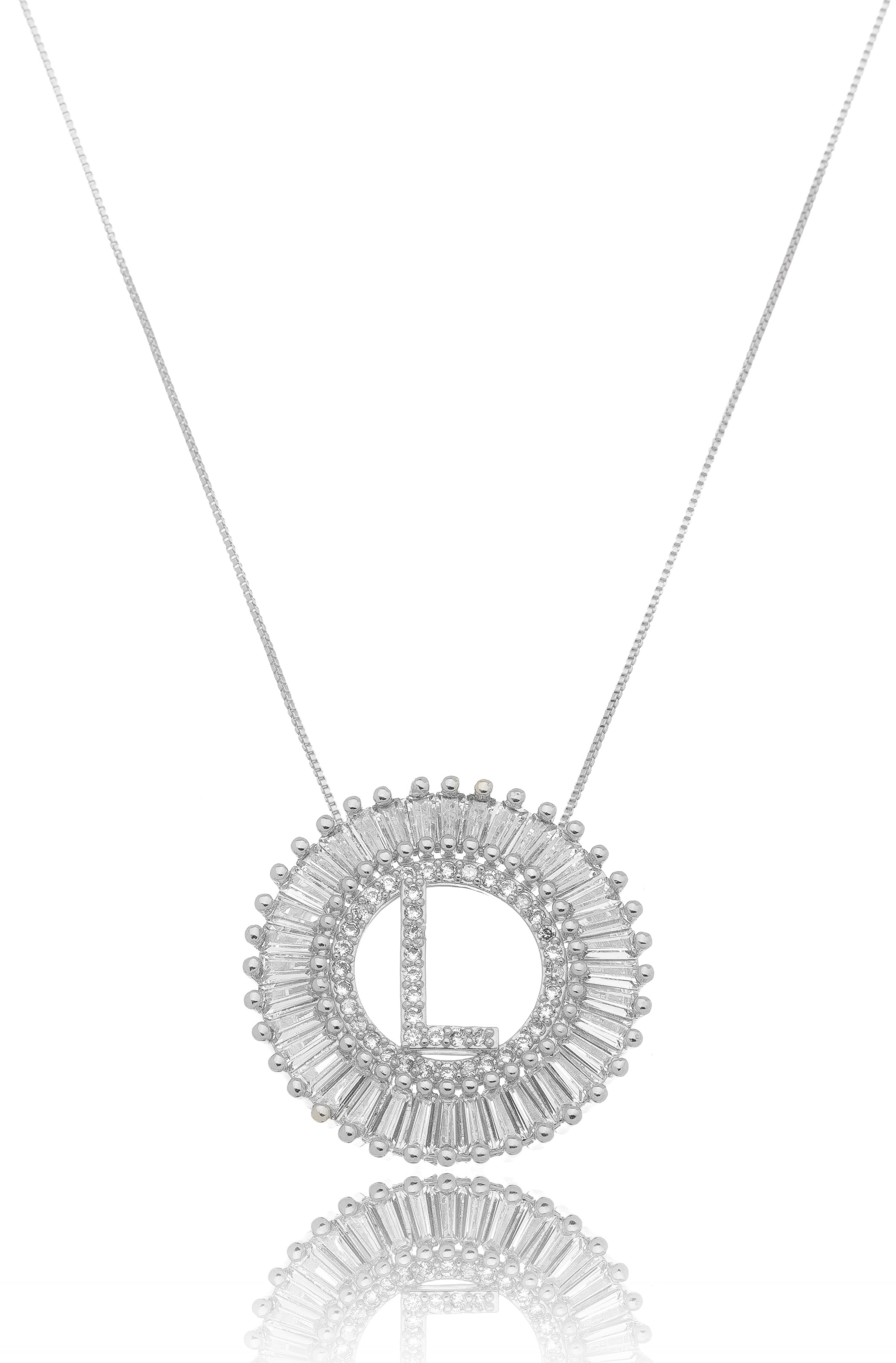 Mandala Initial Crystal Necklace Silver