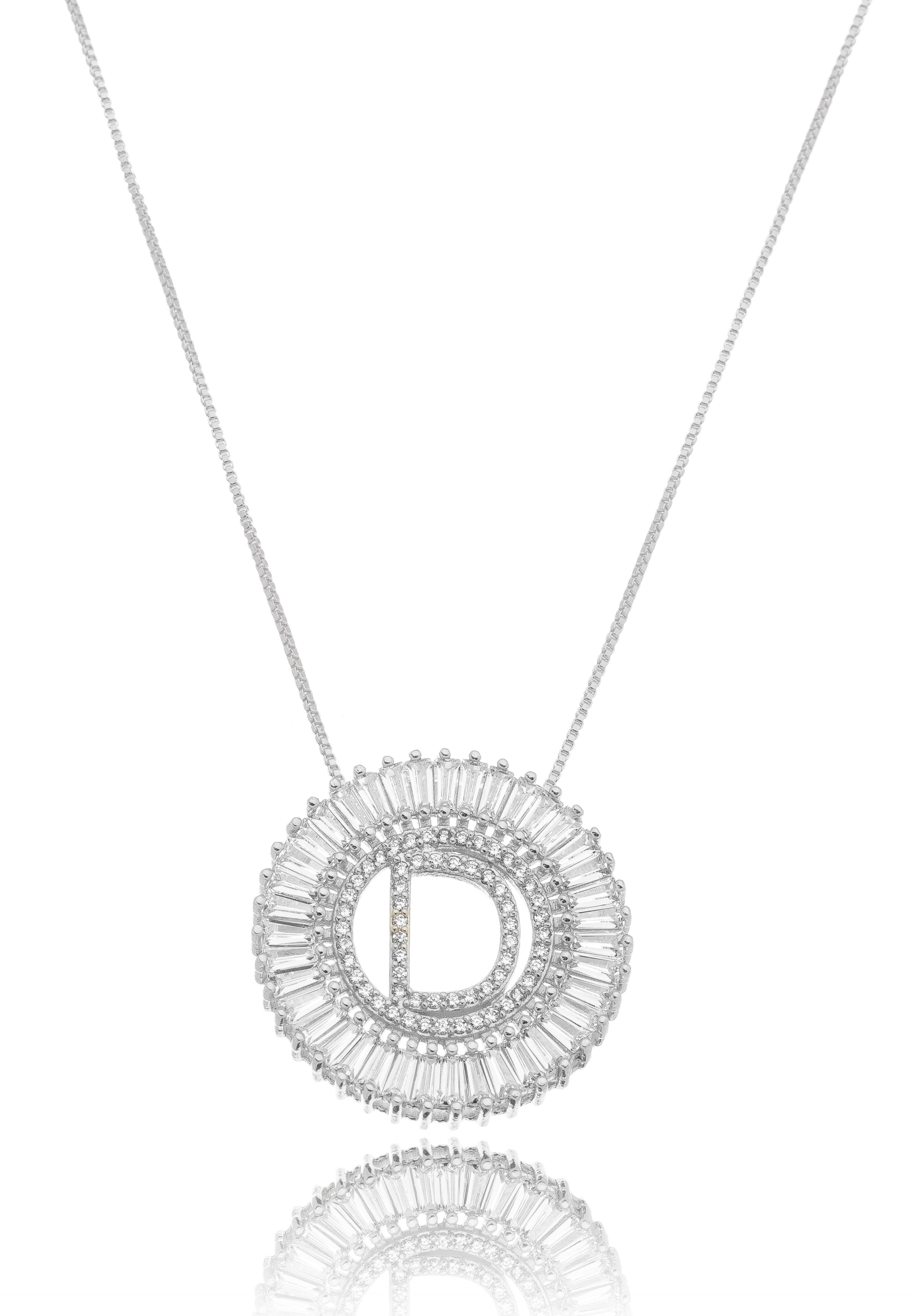 Mandala Initial Crystal Necklace Silver