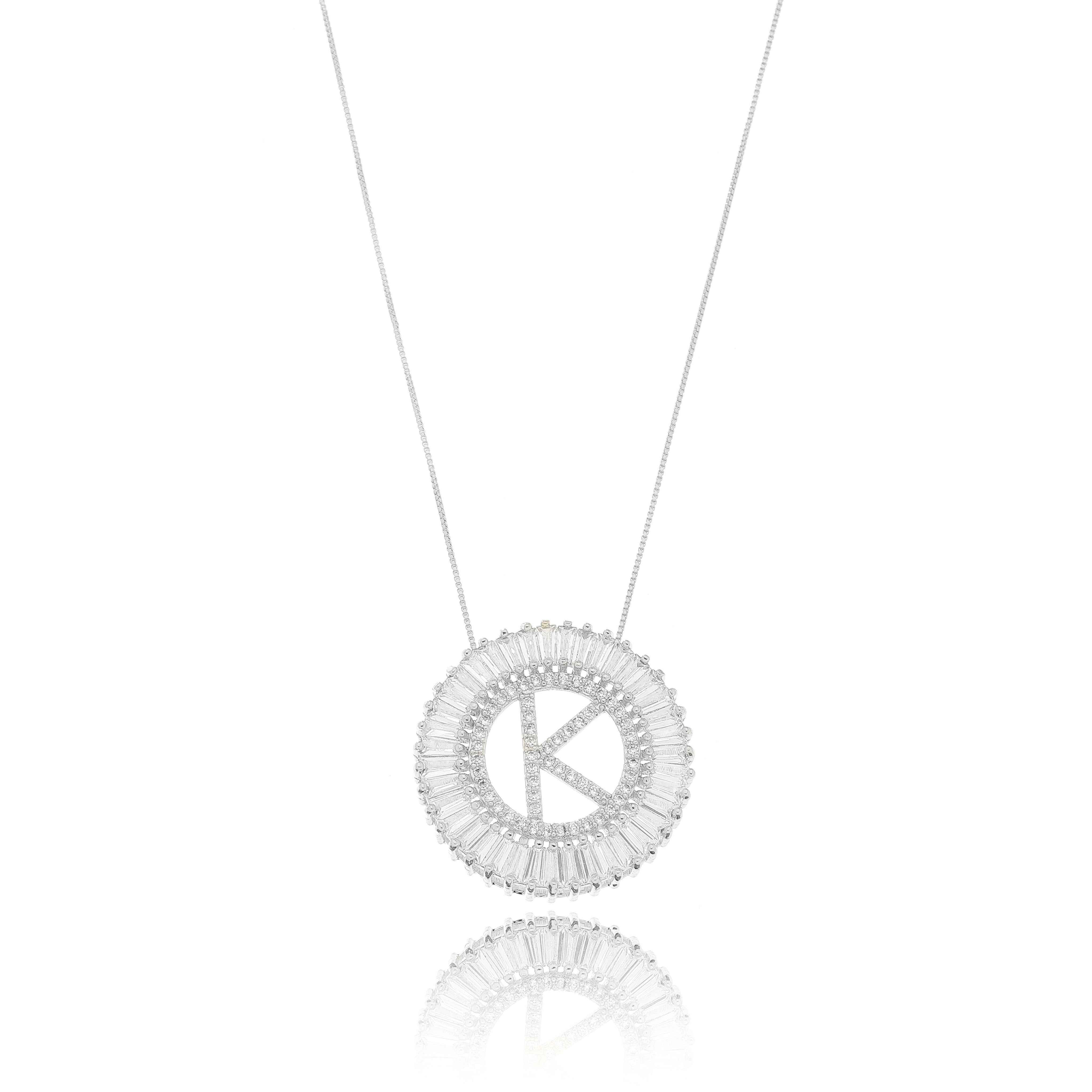 Mandala Initial Crystal Necklace Silver