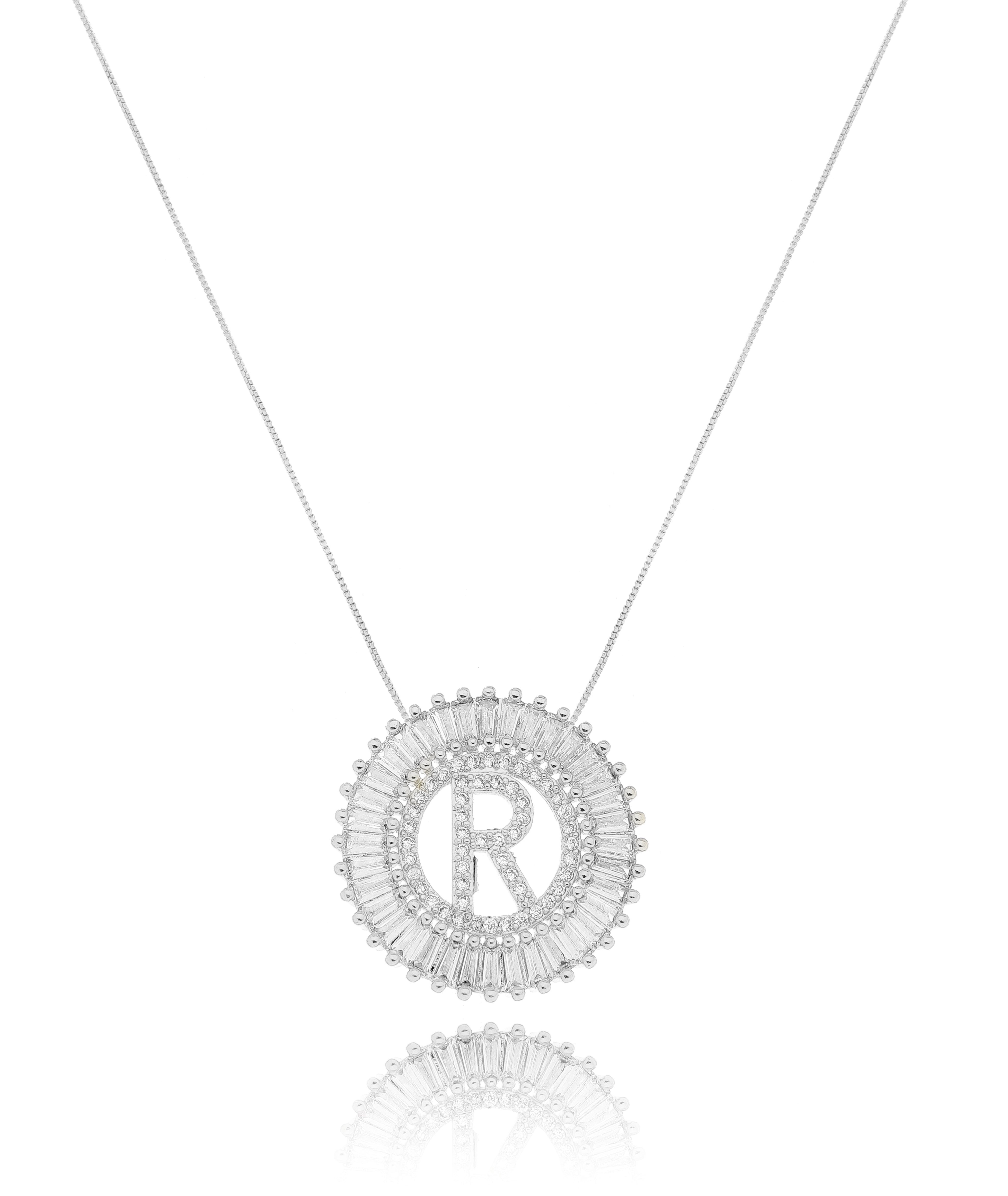 Mandala Initial Crystal Necklace Silver