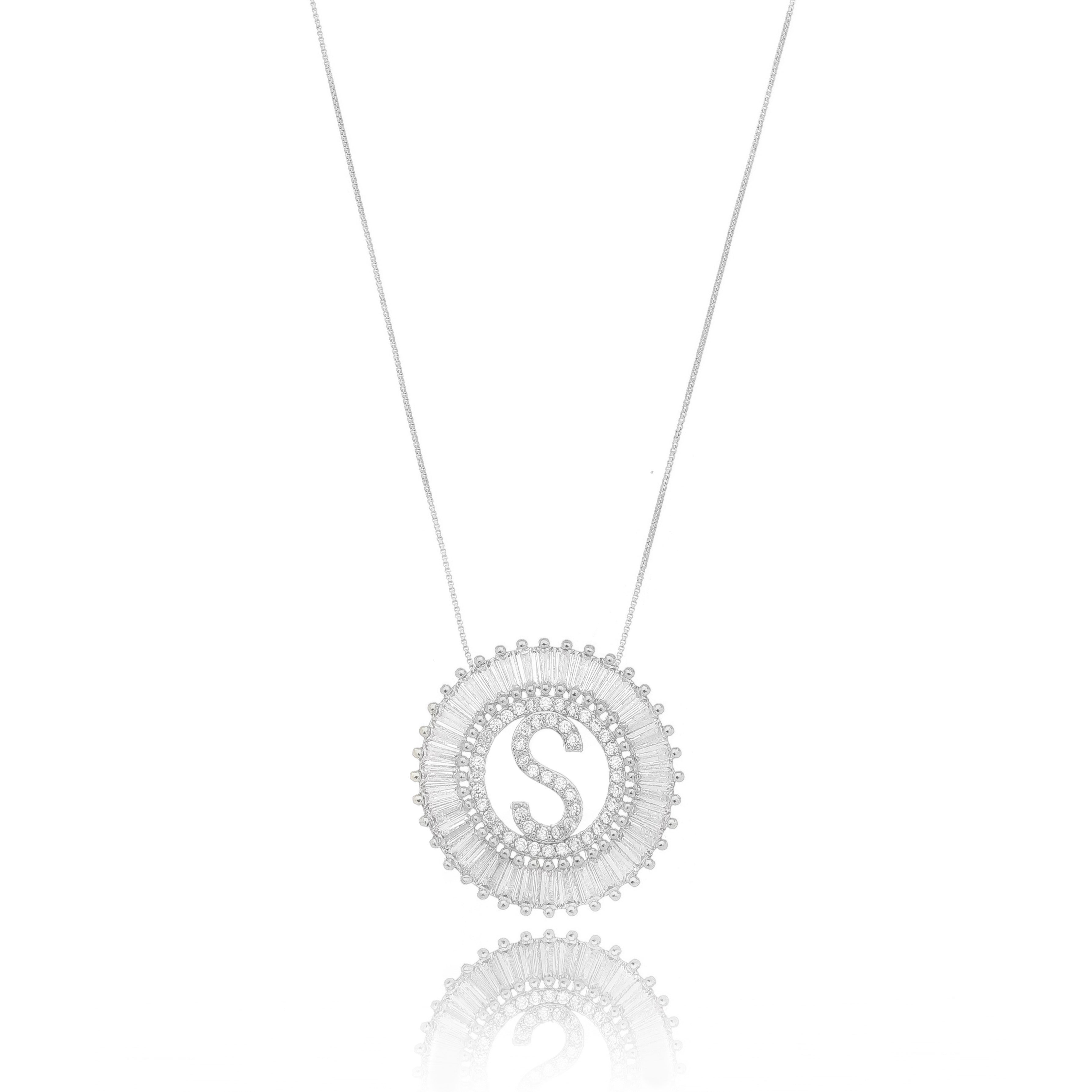 Mandala Initial Crystal Necklace Silver