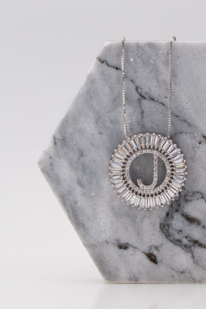 Mandala Initial Crystal Necklace Silver