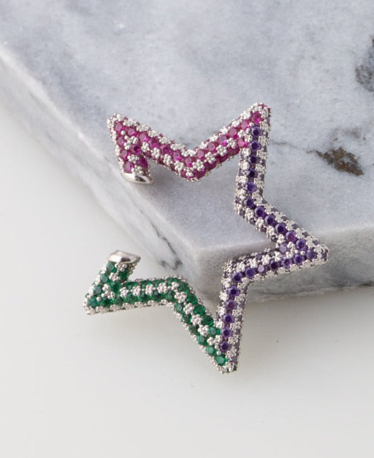 Colourful Star Ear Cuffs in Silver