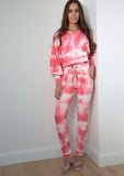 Handmade Tie Dye Puffed Sleeve Hoodie Loungewear 2 Piece Set in Pink