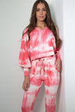 Handmade Tie Dye Puffed Sleeve Hoodie Loungewear 2 Piece Set in Pink