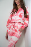 Handmade Tie Dye Puffed Sleeve Hoodie Loungewear 2 Piece Set in Pink