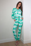 Handmade Tie Dye Puffed Sleeve Hoodie Loungewear 2 Piece Set in Aqua