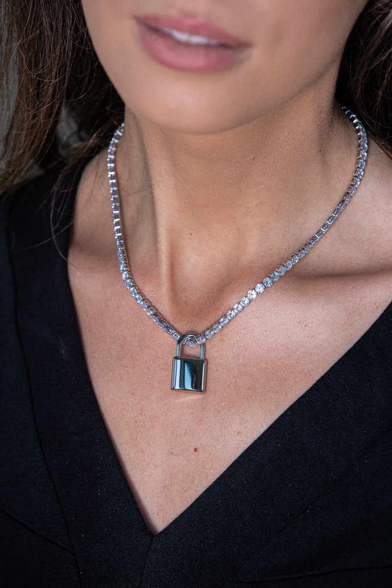 Classic Tennis Necklace & Padlock Pendant