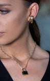 Link Necklace in 18k Gold With a Minimalist Black & Gold Padlock