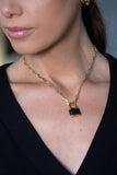 Link Necklace in 18k Gold With a Minimalist Black & Gold Padlock