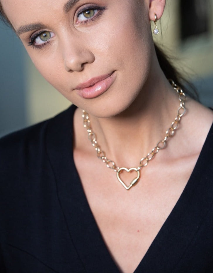 Heart Pendant Link Necklace in 18k Gold Plated