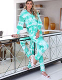 Handmade Tie Dye Puffed Sleeve Hoodie Loungewear 2 Piece Set in Aqua