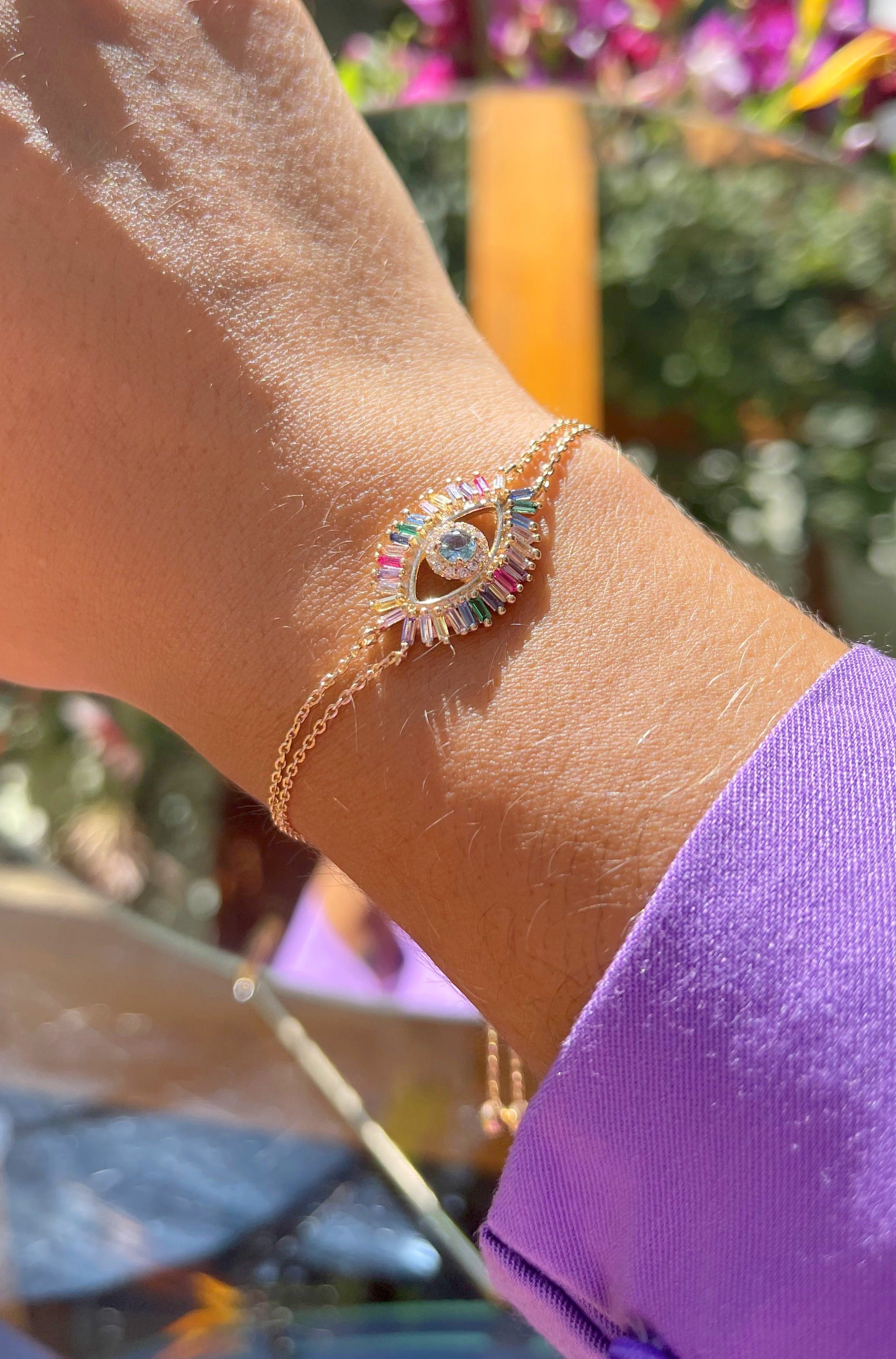 Blue Topaz Evil Eye Bracelet 18k Gold Plated