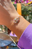 Blue Topaz Evil Eye Bracelet 18k Gold Plated