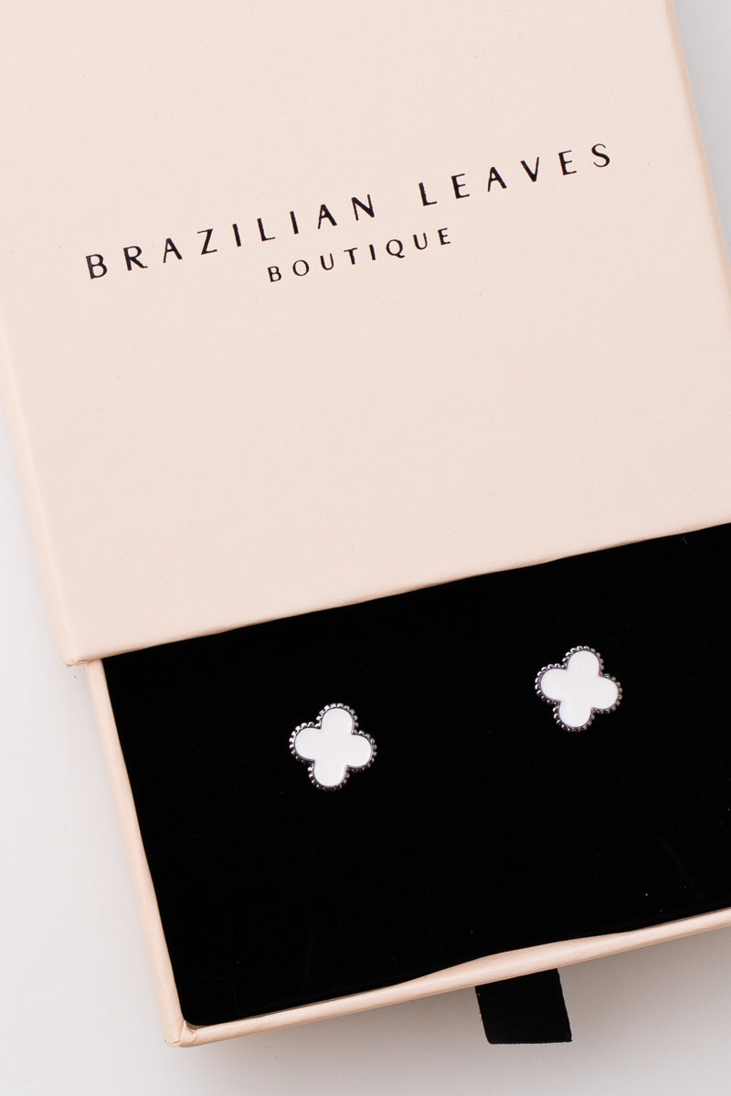 Four Leaf Clover Earrings White