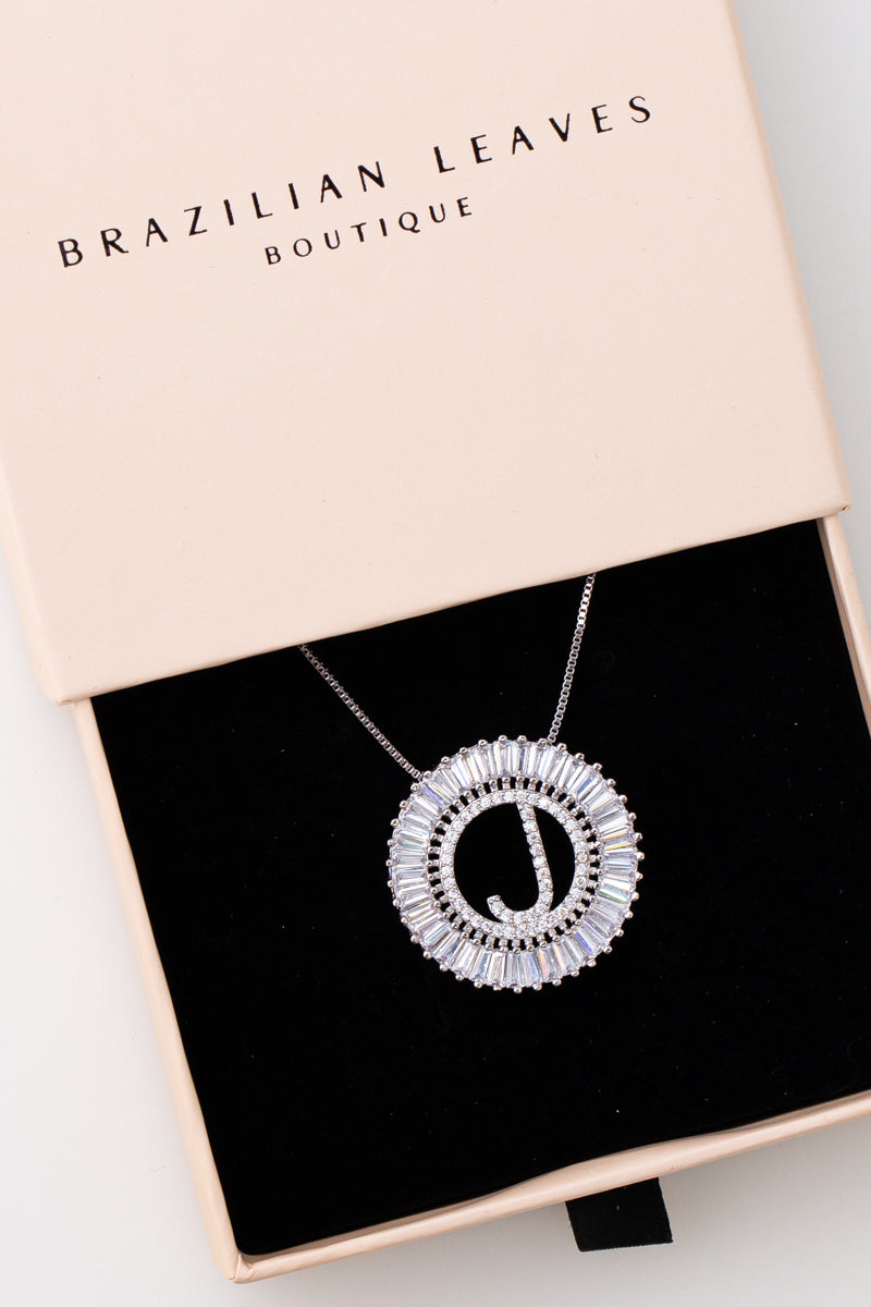 Mandala Initial Crystal Necklace Silver
