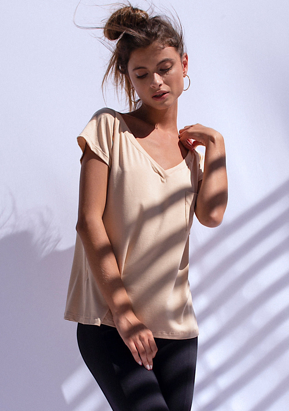 V-Neck Active Short Sleeve Tee - Nude