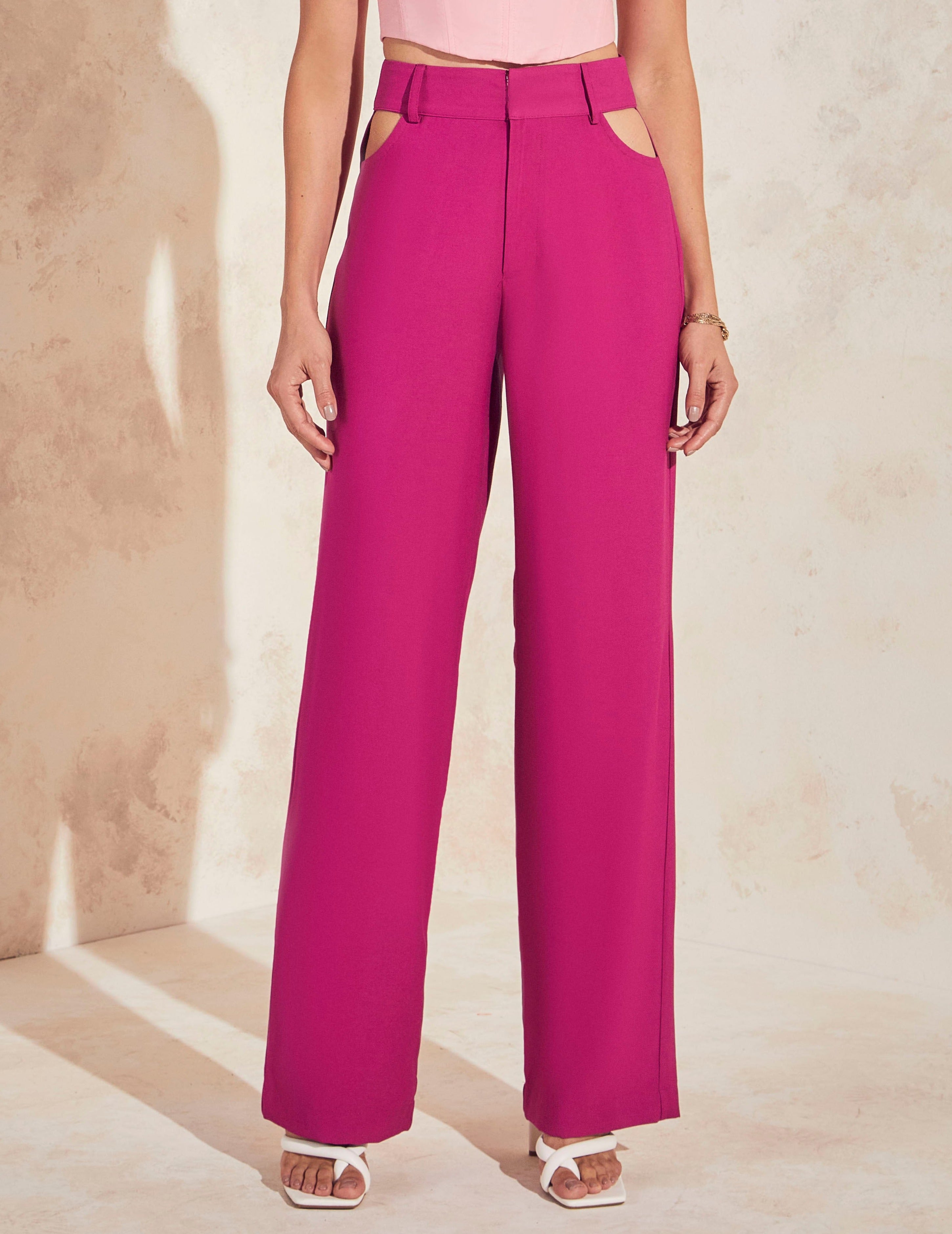 Adele Cut-out Wide Leg Pants in Pink