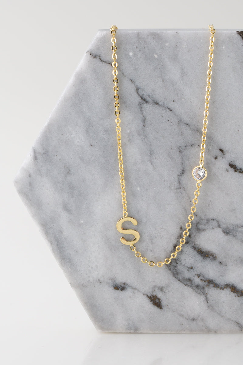 Micro Zirconia Letter Necklace Gold