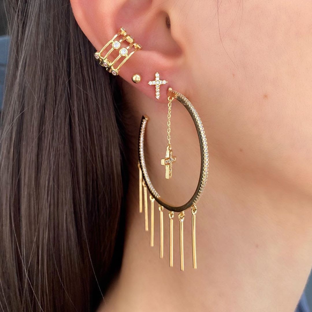 Small Cross Studded Earring in 18k Gold Plated