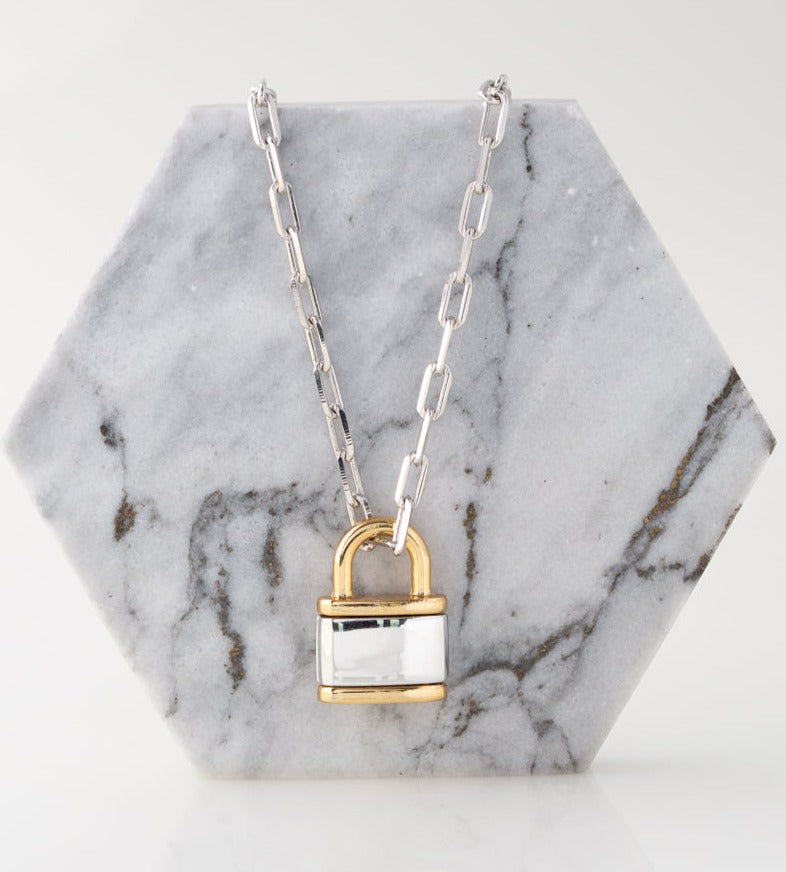 Gold and Silver Padlock Pendant