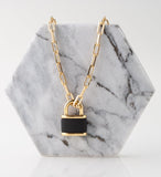 Link Necklace in 18k Gold With a Minimalist Black & Gold Padlock