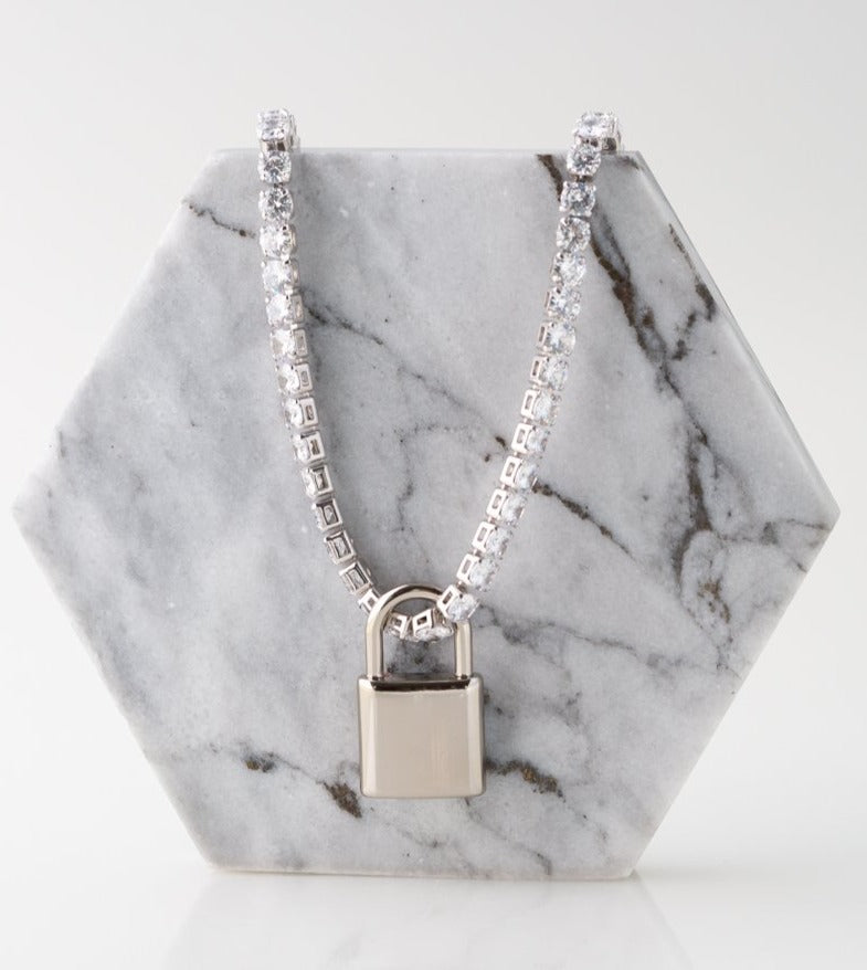Classic Tennis Necklace & Padlock Pendant