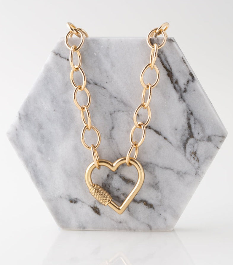 Heart Pendant Link Necklace in 18k Gold Plated
