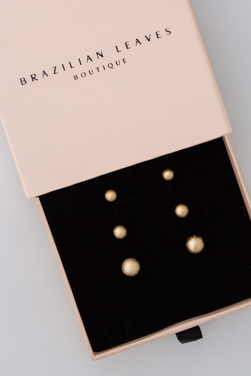 Texture Ball Stud Trio Earrings in 18k Gold Plated