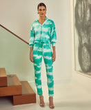 Handmade Tie Dye Puffed Sleeve Hoodie Loungewear 2 Piece Set in Aqua