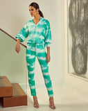 Handmade Tie Dye Puffed Sleeve Hoodie Loungewear 2 Piece Set in Aqua