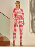 Handmade Tie Dye Puffed Sleeve Hoodie Loungewear 2 Piece Set in Pink